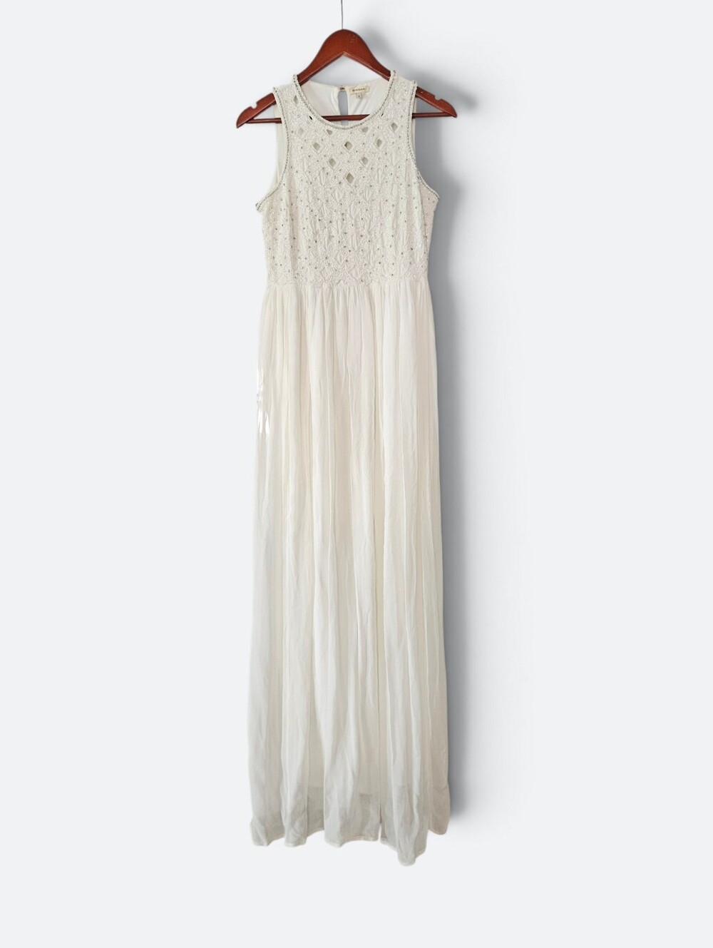 River Island Ivory Grecian Draped Beaded Bodice Full length Maxi Gown Dress 12